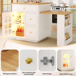 Extendable Kitchen Island with LED Colour Lighting, Space-Saving Dining Bar with 4 Drawers and Open Shelf, 195.5L x 70W x 93.5H cm, White - Aosom UK - thumbnail 5