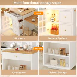 Extendable Kitchen Island with LED Colour Lighting, Space-Saving Dining Bar with 4 Drawers and Open Shelf, 195.5L x 70W x 93.5H cm, White - Aosom UK - thumbnail 4