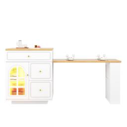 Extendable Kitchen Island with LED Colour Lighting, Space-Saving Dining Bar with 4 Drawers and Open Shelf, 195.5L x 70W x 93.5H cm, White - Aosom UK - thumbnail 2