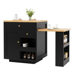 Extendable Kitchen Island with Storage and MDF Top, Space-Saving Dining Bar with Built-In Wine Rack, 195.5L x 70W x 94H cm, Black - Aosom UK - thumbnail 8