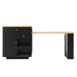 Extendable Kitchen Island with Storage and MDF Top, Space-Saving Dining Bar with Built-In Wine Rack, 195.5L x 70W x 94H cm, Black - Aosom UK - thumbnail 2