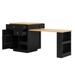 Extendable Kitchen Island with Storage and MDF Top, Space-Saving Dining Bar with Built-In Wine Rack, 195.5L x 70W x 94H cm, Black - Aosom UK - thumbnail 9