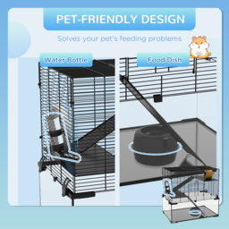 PawHut 3 Tiers Hamster Cage, Gerbil Cage with Deep Glass Bottom, Non-Slip Ramps, Platforms, Hut Exercise Wheels Water Bottle for Syrian Dwarf Hamster - thumbnail 5