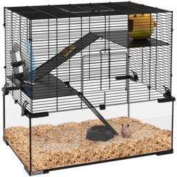 PawHut 3 Tiers Hamster Cage, Gerbil Cage with Deep Glass Bottom, Non-Slip Ramps, Platforms, Hut Exercise Wheels Water Bottle for Syrian Dwarf Hamster - thumbnail 1