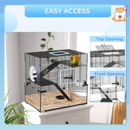 PawHut 3 Tiers Hamster Cage, Gerbil Cage with Deep Glass Bottom, Non-Slip Ramps, Platforms, Hut Exercise Wheels Water Bottle for Syrian Dwarf Hamster - thumbnail 7