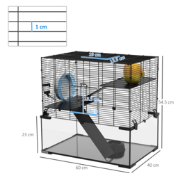 PawHut 3 Tiers Hamster Cage, Gerbil Cage with Deep Glass Bottom, Non-Slip Ramps, Platforms, Hut Exercise Wheels Water Bottle for Syrian Dwarf Hamster - thumbnail 3