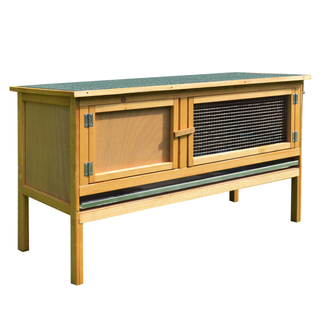 PawHut Bunny Abode: Wooden Rabbit Hutch for Guinea Pigs, Outdoor Small Pet Cage with Hinged Top & Slide-out Tray, Natural - image 1