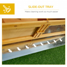 PawHut Bunny Abode: Wooden Rabbit Hutch for Guinea Pigs, Outdoor Small Pet Cage with Hinged Top & Slide-out Tray, Natural - thumbnail 5