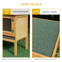 PawHut Bunny Abode: Wooden Rabbit Hutch for Guinea Pigs, Outdoor Small Pet Cage with Hinged Top & Slide-out Tray, Natural - thumbnail 6