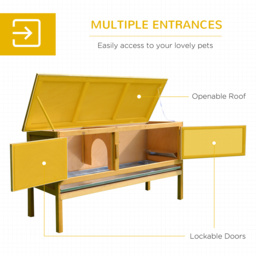 PawHut Bunny Abode: Wooden Rabbit Hutch for Guinea Pigs, Outdoor Small Pet Cage with Hinged Top & Slide-out Tray, Natural - thumbnail 7