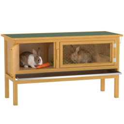 PawHut Bunny Abode: Wooden Rabbit Hutch for Guinea Pigs, Outdoor Small Pet Cage with Hinged Top & Slide-out Tray, Natural