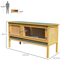 PawHut Bunny Abode: Wooden Rabbit Hutch for Guinea Pigs, Outdoor Small Pet Cage with Hinged Top & Slide-out Tray, Natural - thumbnail 3