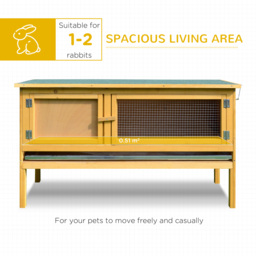 PawHut Bunny Abode: Wooden Rabbit Hutch for Guinea Pigs, Outdoor Small Pet Cage with Hinged Top & Slide-out Tray, Natural - thumbnail 4