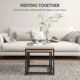 HOMCOM Coffee Table Set of 2, Nest of Tables with 3.5cm Thick Tabletop, Oak - thumbnail 4