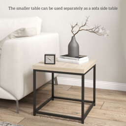 HOMCOM Coffee Table Set of 2, Nest of Tables with 3.5cm Thick Tabletop, Oak - thumbnail 5