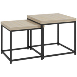 HOMCOM Coffee Table Set of 2, Nest of Tables with 3.5cm Thick Tabletop, Oak