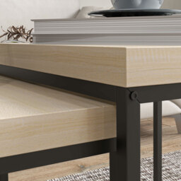 HOMCOM Coffee Table Set of 2, Nest of Tables with 3.5cm Thick Tabletop, Oak - thumbnail 9