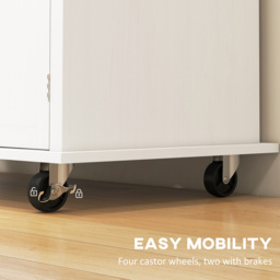 HOMCOM Rolling Kitchen Island Storage Trolley with Rubber Wood Top & Drawers for Dining Room, White - Aosom UK - thumbnail 7