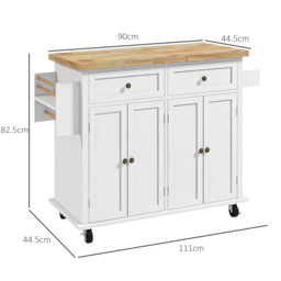 HOMCOM Rolling Kitchen Island Storage Trolley with Rubber Wood Top & Drawers for Dining Room, White - Aosom UK - thumbnail 3
