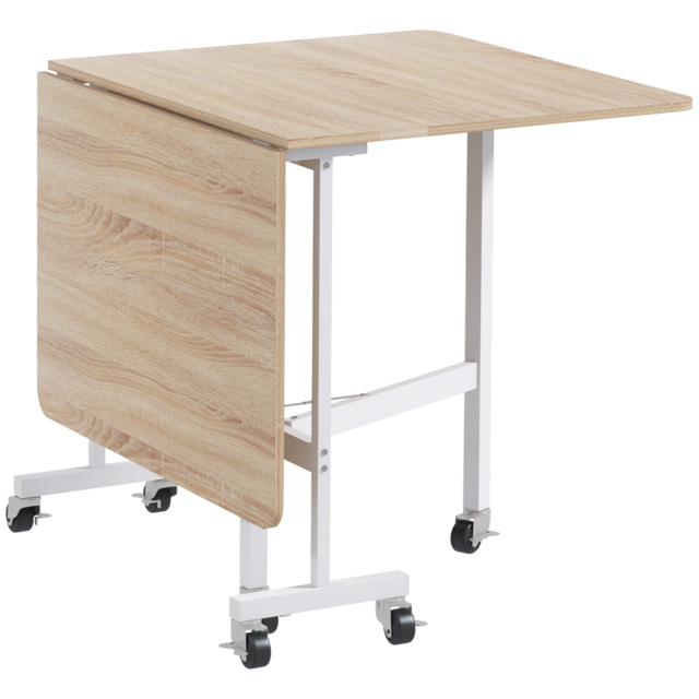 HOMCOM Drop Leaf Dining Table with Metal Frame for 4-6 Person, Folding Kitchen Table for Small Spaces, Nature - Aosom UK - image 1
