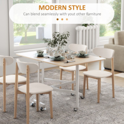 HOMCOM Drop Leaf Dining Table with Metal Frame for 4-6 Person, Folding Kitchen Table for Small Spaces, Nature - Aosom UK - thumbnail 4