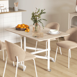HOMCOM Drop Leaf Dining Table with Metal Frame for 4-6 Person, Folding Kitchen Table for Small Spaces, Nature - Aosom UK - thumbnail 2