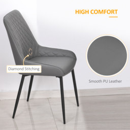 HOMCOM Set of 2 Leather Dining Chairs with Metal Frame, 4 Legs Foot Caps,  High Back, Home Seating, Modern Stylish, Grey - Aosom UK - thumbnail 4