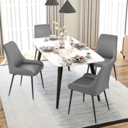HOMCOM Set of 2 Leather Dining Chairs with Metal Frame, 4 Legs Foot Caps,  High Back, Home Seating, Modern Stylish, Grey - Aosom UK - thumbnail 7