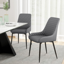HOMCOM Set of 2 Leather Dining Chairs with Metal Frame, 4 Legs Foot Caps,  High Back, Home Seating, Modern Stylish, Grey - Aosom UK - thumbnail 8