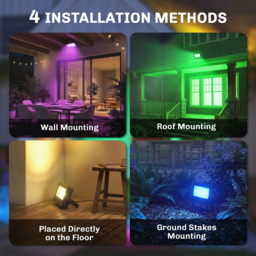 Outsunny 32W LED Floodlights, Linkable 4-Pack Landscape Lighting with Remote Control, RGB Colour Changing, UK Plug, Black - thumbnail 8