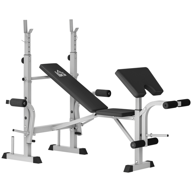 HOMCOM Adjustable Weight Bench with Squat Rack, Heavy Duty Bench Press Rack with Preacher Curl Pad, Leg Developer, Barbell Rack, Butterfly, Home Gym Strength Training Multiuse Workout Bench, Grey - image 1
