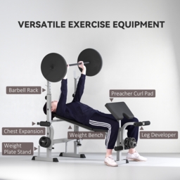 HOMCOM Adjustable Weight Bench with Squat Rack, Heavy Duty Bench Press Rack with Preacher Curl Pad, Leg Developer, Barbell Rack, Butterfly, Home Gym Strength Training Multiuse Workout Bench, Grey - thumbnail 4