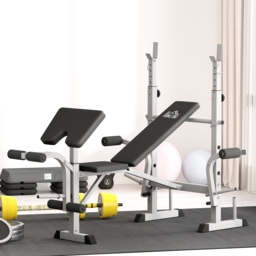 HOMCOM Adjustable Weight Bench with Squat Rack, Heavy Duty Bench Press Rack with Preacher Curl Pad, Leg Developer, Barbell Rack, Butterfly, Home Gym Strength Training Multiuse Workout Bench, Grey - thumbnail 2