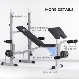 HOMCOM Adjustable Weight Bench with Squat Rack, Heavy Duty Bench Press Rack with Preacher Curl Pad, Leg Developer, Barbell Rack, Butterfly, Home Gym Strength Training Multiuse Workout Bench, Grey - thumbnail 7