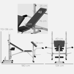 HOMCOM Adjustable Weight Bench with Squat Rack, Heavy Duty Bench Press Rack with Preacher Curl Pad, Leg Developer, Barbell Rack, Butterfly, Home Gym Strength Training Multiuse Workout Bench, Grey - thumbnail 3