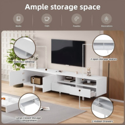 Elegant Bohemian TV Entertainment Center with Cabinet and Drawers, Geometric Lines TV Stand for 90 Inch TVs, 200L x 40W x 51H cm, White - Aosom UK - thumbnail 4