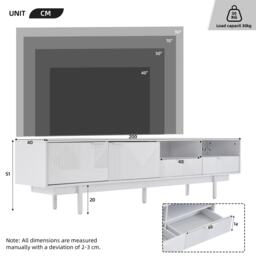 Elegant Bohemian TV Entertainment Center with Cabinet and Drawers, Geometric Lines TV Stand for 90 Inch TVs, 200L x 40W x 51H cm, White - Aosom UK - thumbnail 3