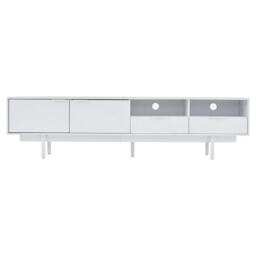 Elegant Bohemian TV Entertainment Center with Cabinet and Drawers, Geometric Lines TV Stand for 90 Inch TVs, 200L x 40W x 51H cm, White - Aosom UK - thumbnail 2