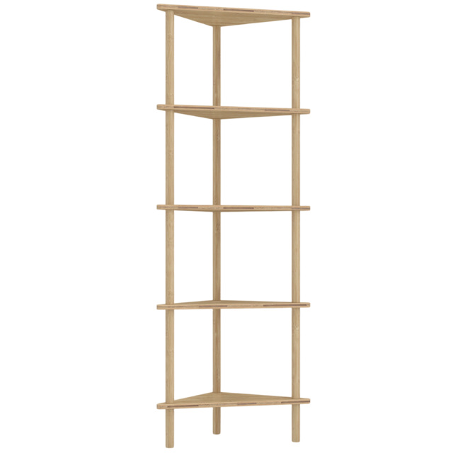 HOMCOM Bamboo Storage Shelf, 5-tier Corner Shelf, Freestanding Shelving Unit for Living Room, Home Office, Natural Wood Finish - image 1