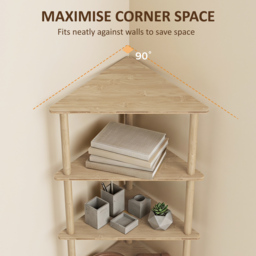 HOMCOM Bamboo Storage Shelf, 5-tier Corner Shelf, Freestanding Shelving Unit for Living Room, Home Office, Natural Wood Finish - thumbnail 4