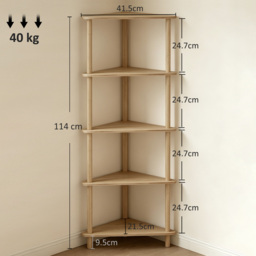 HOMCOM Bamboo Storage Shelf, 5-tier Corner Shelf, Freestanding Shelving Unit for Living Room, Home Office, Natural Wood Finish - thumbnail 3