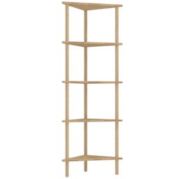 HOMCOM Bamboo Storage Shelf, 5-tier Corner Shelf, Freestanding Shelving Unit for Living Room, Home Office, Natural Wood Finish