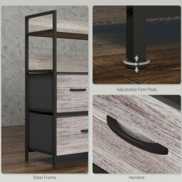 HOMCOM Rustic Chest of Five Fabric Drawers - Grey Wood Effect - Aosom UK - thumbnail 7