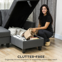 HOMCOM Three-Seater Storage Sofa Bed w/ Scratch Resistant Fabric, Charcoal Grey - Aosom UK - thumbnail 6