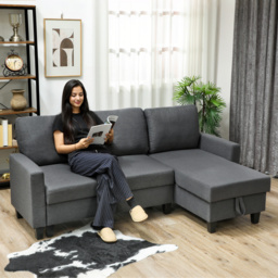 HOMCOM Three-Seater Storage Sofa Bed w/ Scratch Resistant Fabric, Charcoal Grey - Aosom UK - thumbnail 2