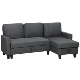 HOMCOM Three-Seater Storage Sofa Bed w/ Scratch Resistant Fabric, Charcoal Grey - Aosom UK - thumbnail 1