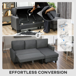HOMCOM Three-Seater Storage Sofa Bed w/ Scratch Resistant Fabric, Charcoal Grey - Aosom UK - thumbnail 5