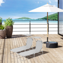 Outsunny Reclining Sun Lounger Set, 2 Foldable Chairs with Canopy, Breathable Mesh Fabric, Adjustable, Light Grey - Aosom UK - thumbnail 2