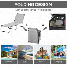 Outsunny Reclining Sun Lounger Set, 2 Foldable Chairs with Canopy, Breathable Mesh Fabric, Adjustable, Light Grey - Aosom UK - thumbnail 4
