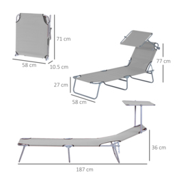 Outsunny Reclining Sun Lounger Set, 2 Foldable Chairs with Canopy, Breathable Mesh Fabric, Adjustable, Light Grey - Aosom UK - thumbnail 3